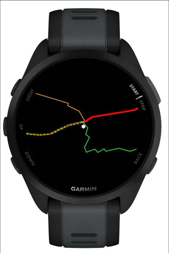 Map with a highlighted trail on Forerunner 165