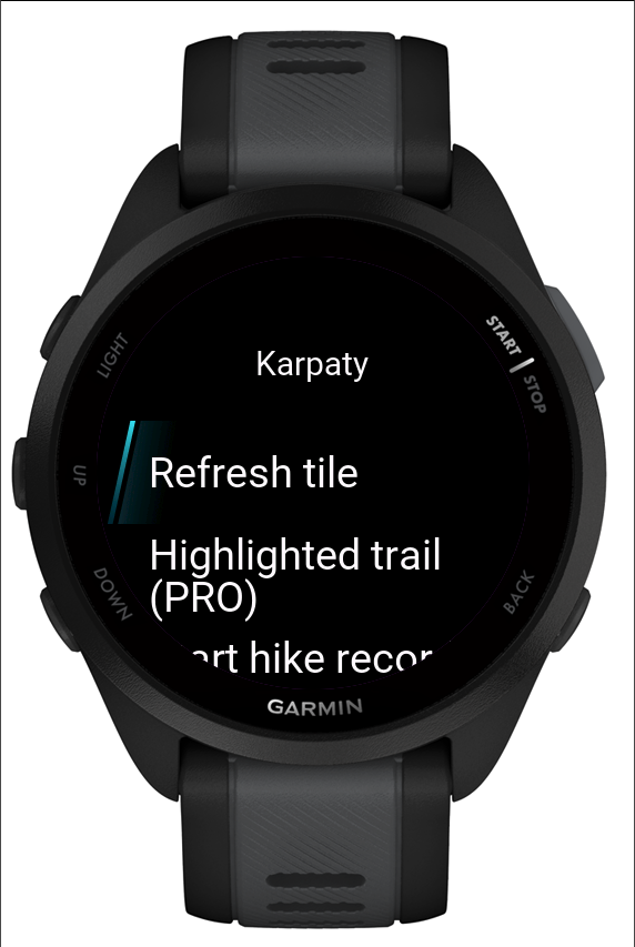 Main menu on Forerunner 165